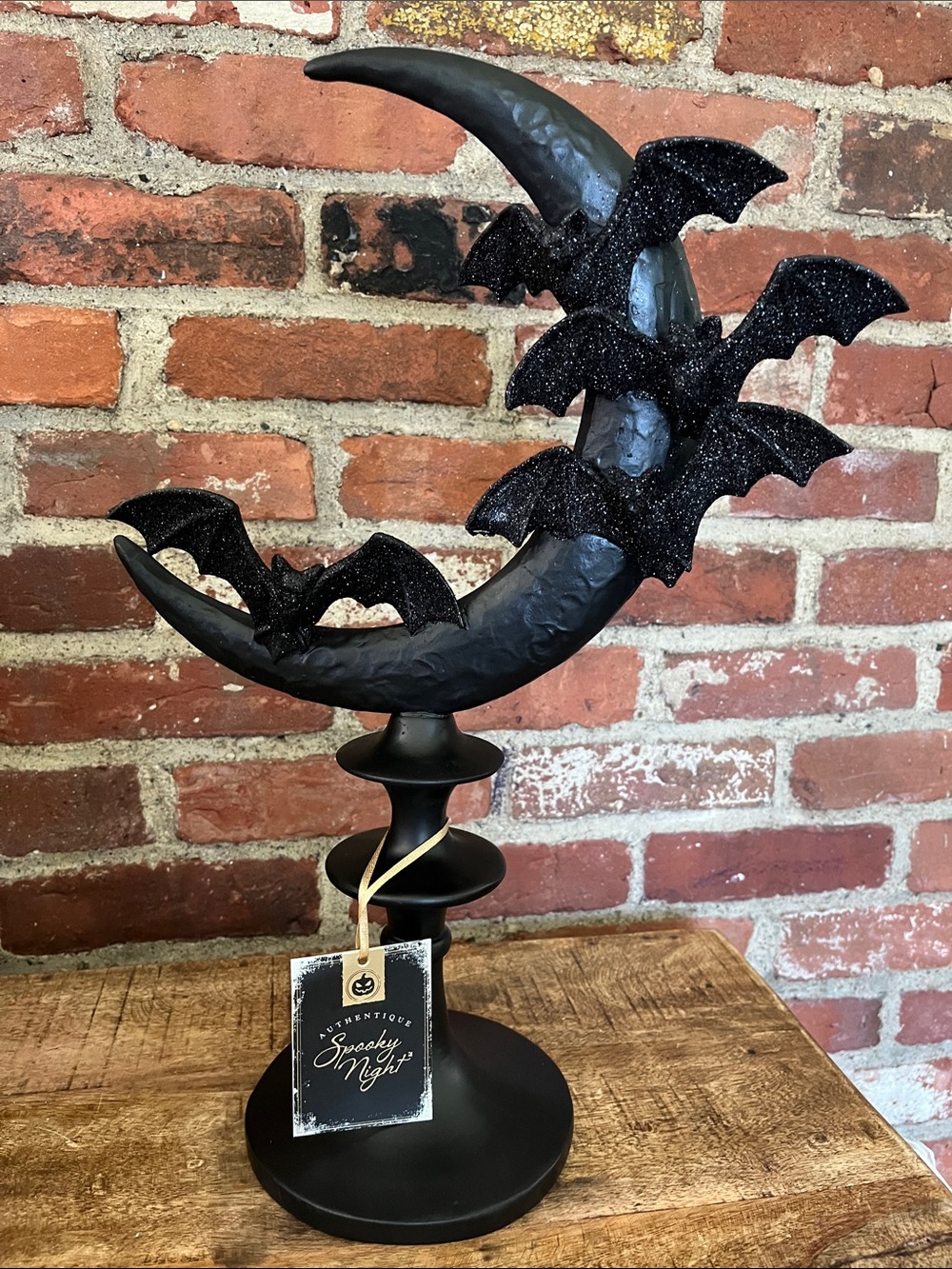 Spooky Nights Black Bat Crescent Table Decor
